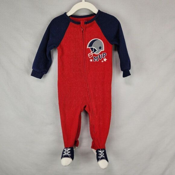 Absorba Baby Boy's 12 Months Fleece Footed Blanket Sleeper Pajamas Football MVP - Picture 1 of 5